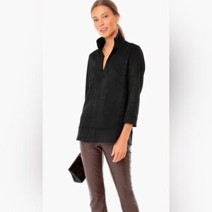 Tuckernuck Black Faux Suede Margot Stand Collar Blouse Large (US 12)